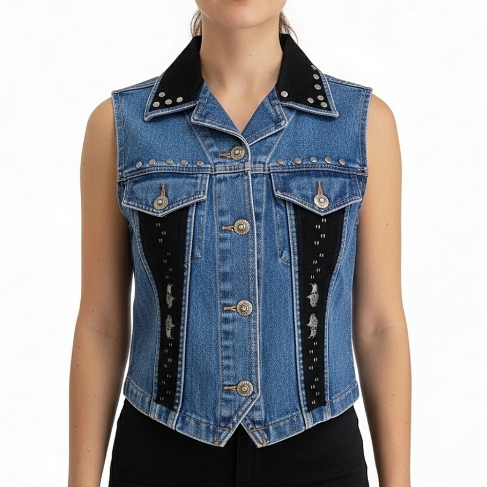 Vintage Patricia Wolf Vest‎ Size S Hand-Painted Suede & Denim Western Vest Shirt